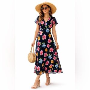 VTG Mary Fadden Collection Floral Chiffon Maxi Dress Size 12 V-Neck Y2K, 1990’s